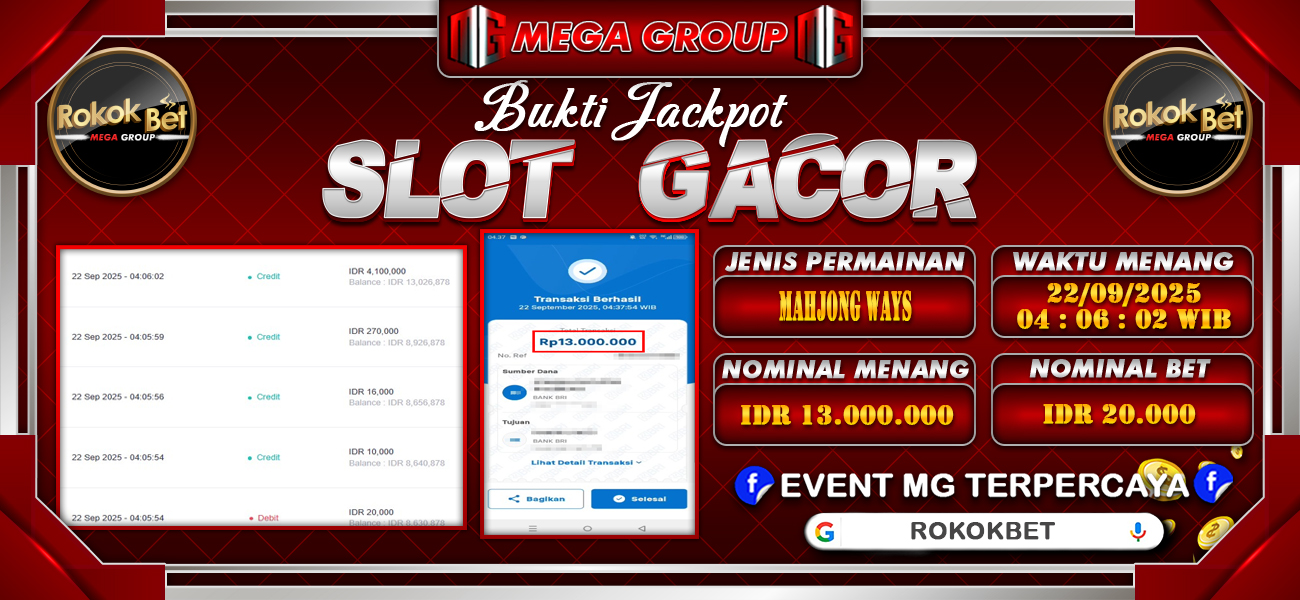 Bukti JP situs Rokokbet hari Senin, 22 September 2025