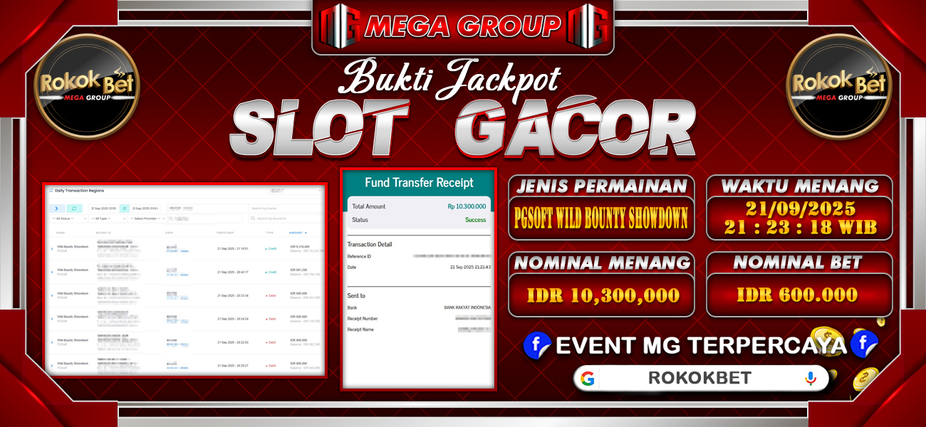 Bukti JP situs Rokokbet hari Minggu, 21 September 2025