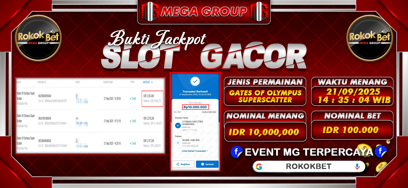 Bukti JP situs Rokokbet hari Minggu, 21 September 2025