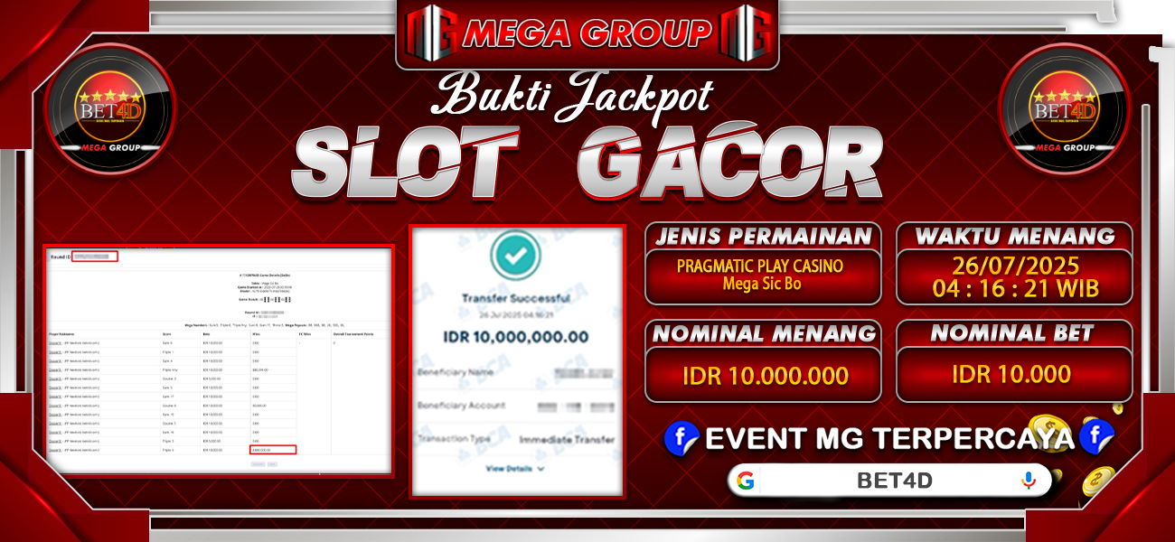 Bukti JP situs Bet4D hari Rabu, 30 Juli 2025