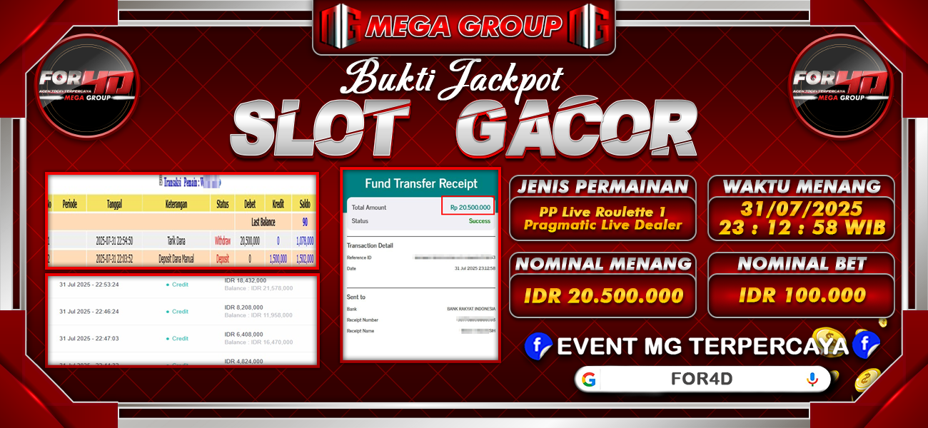 Bukti JP situs For4D hari Jumat, 01 Agustus 2025