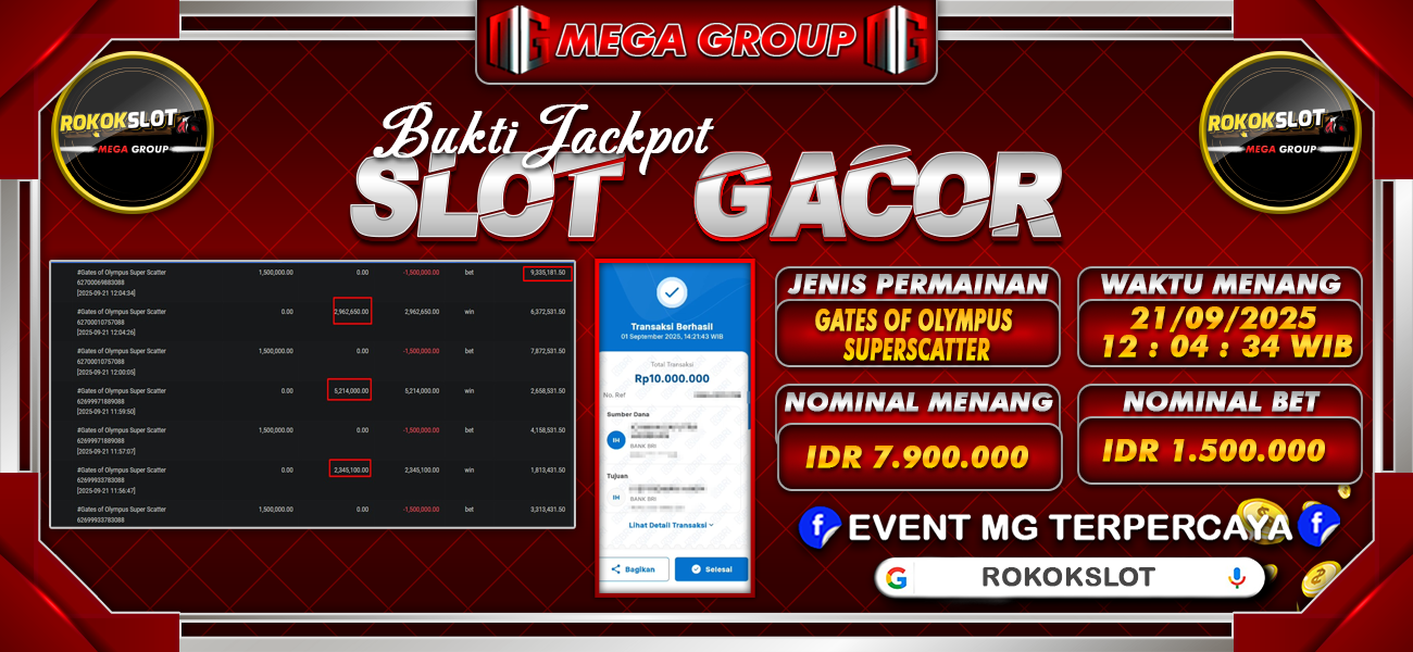 Bukti JP situs Rokokslot hari Minggu, 21 September 2025