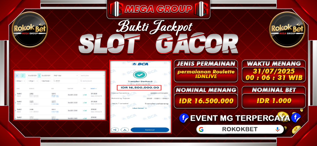 Bukti JP situs Rokokbet hari Kamis, 31 Juli 2025