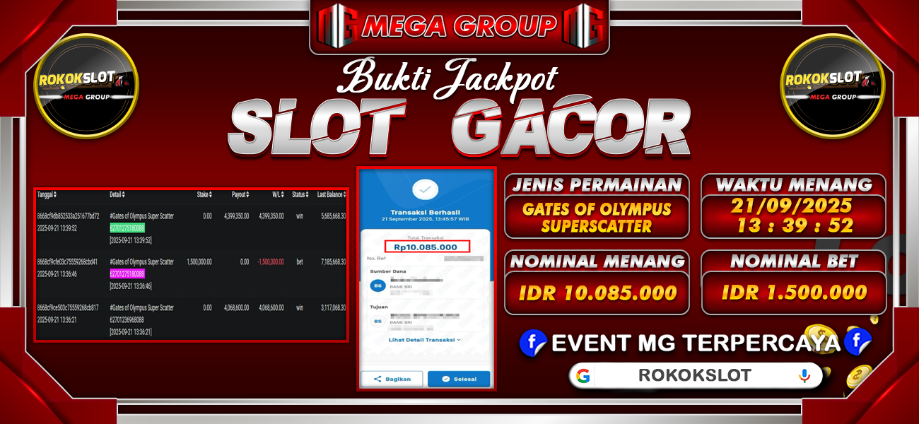 Bukti JP situs Rokokslot hari Minggu, 21 September 2025