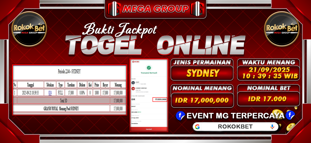 Bukti JP situs Rokokbet hari Minggu, 21 September 2025