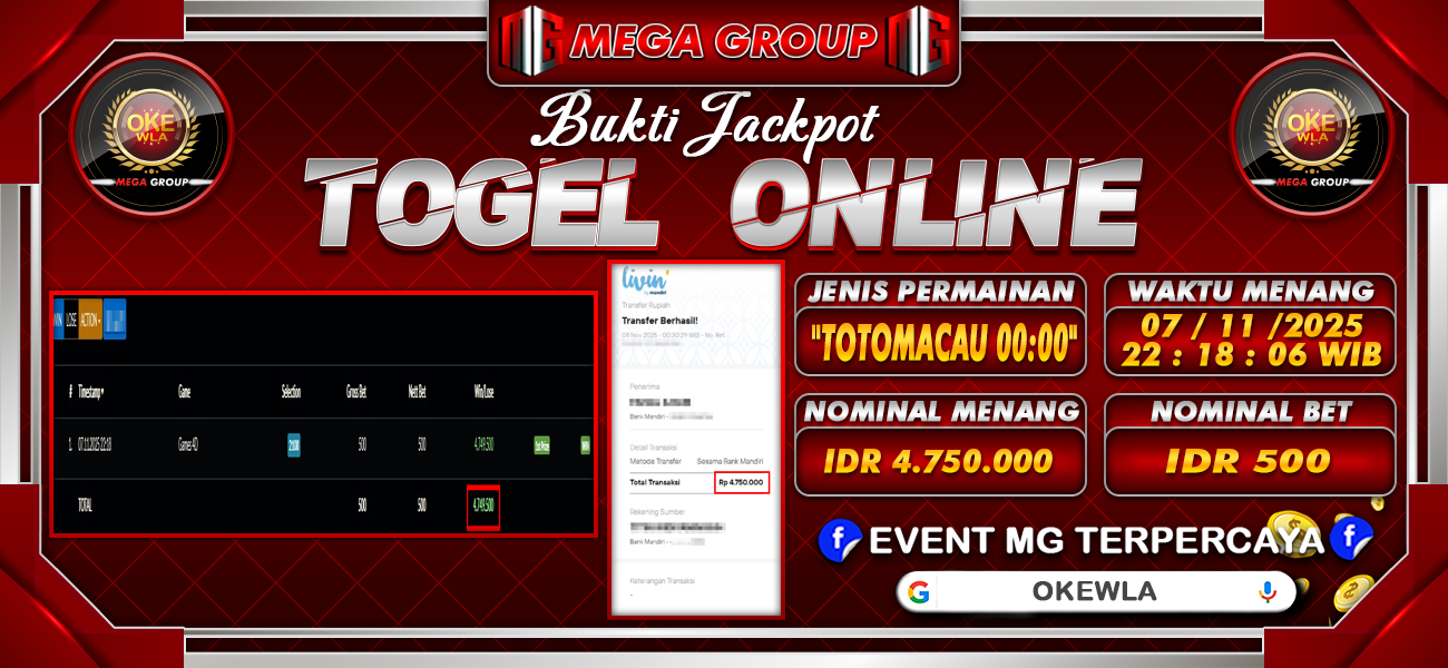 Bukti JP situs Okewla hari Jumat, 07 November 2025