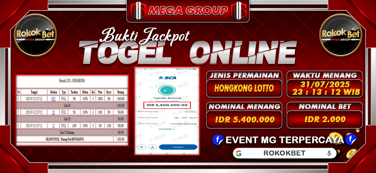Bukti JP situs Rokokbet hari Jumat, 01 Agustus 2025